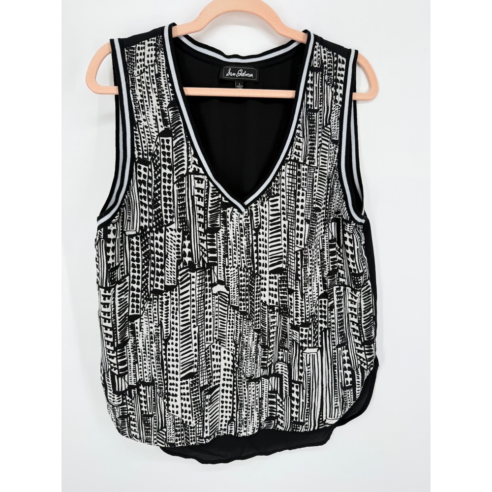 Sam Edelman Cityscape Print Sleeveless Top Womens‎ Large Black White Lagenlook